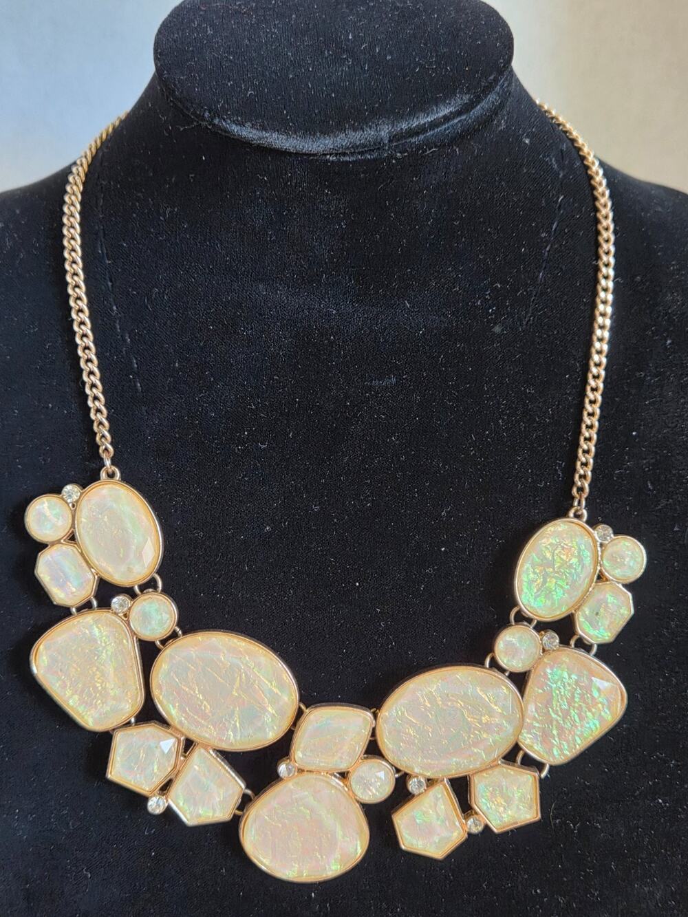 Claire’s Opalescent Statement Bib Necklace Gold Tone Rhinestone #AEN36